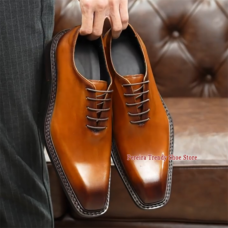 Men'S Grooming Oxford - Zakelijke herenschoenen met vierkante neus, echt