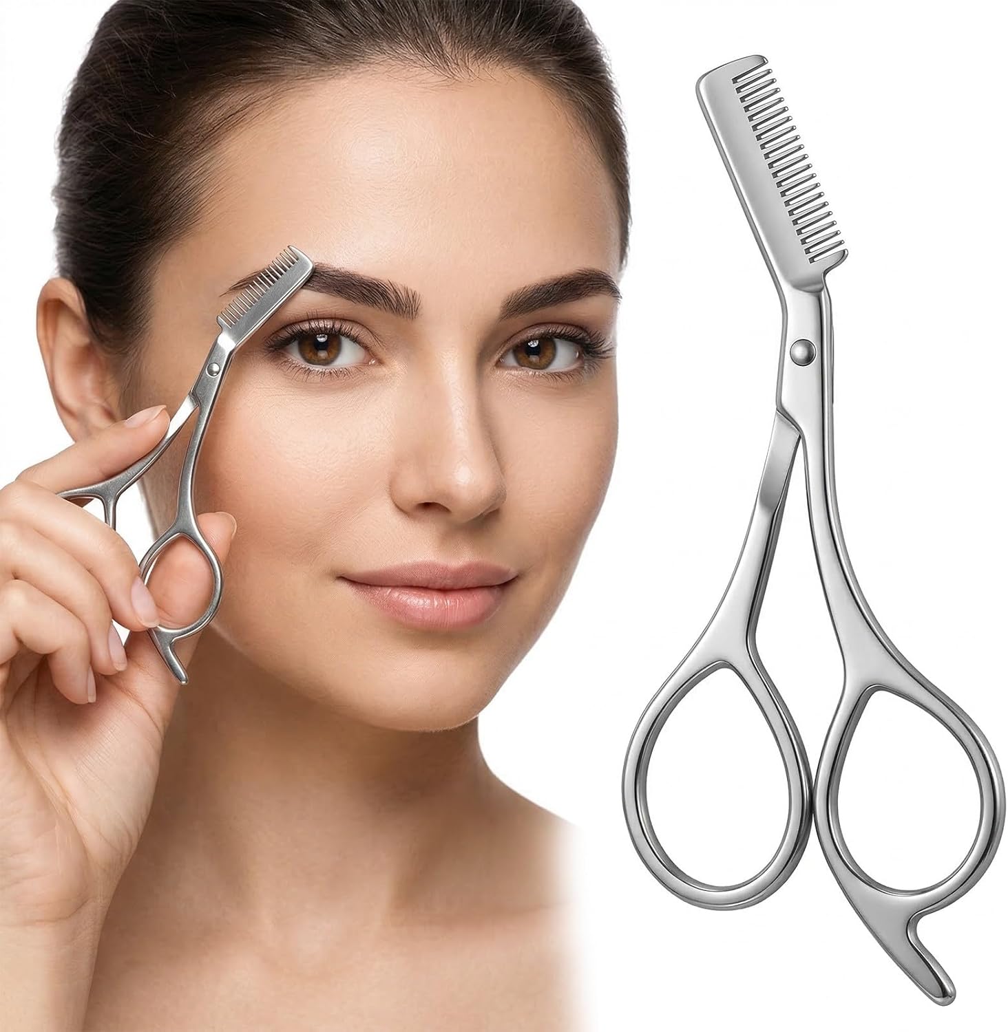 Men'S Grooming Mirror - Roestvrijstalen wenkbrauwschaartje met kam - precisietrimmer
