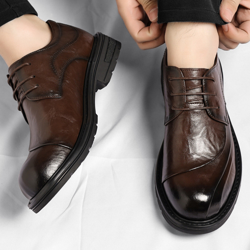Men'S Grooming Oxford - Bruin gepolijst echt leer met veters,