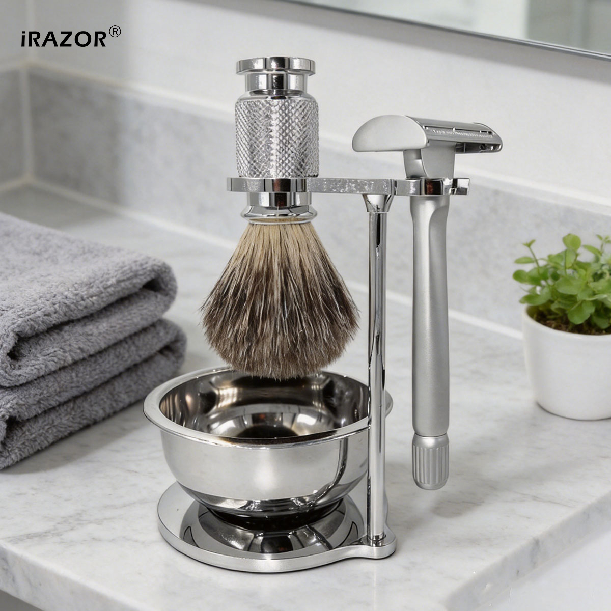 Mens Grooming Kit Gift Set - iRAZOR Butterfly Open Double Edge Safety