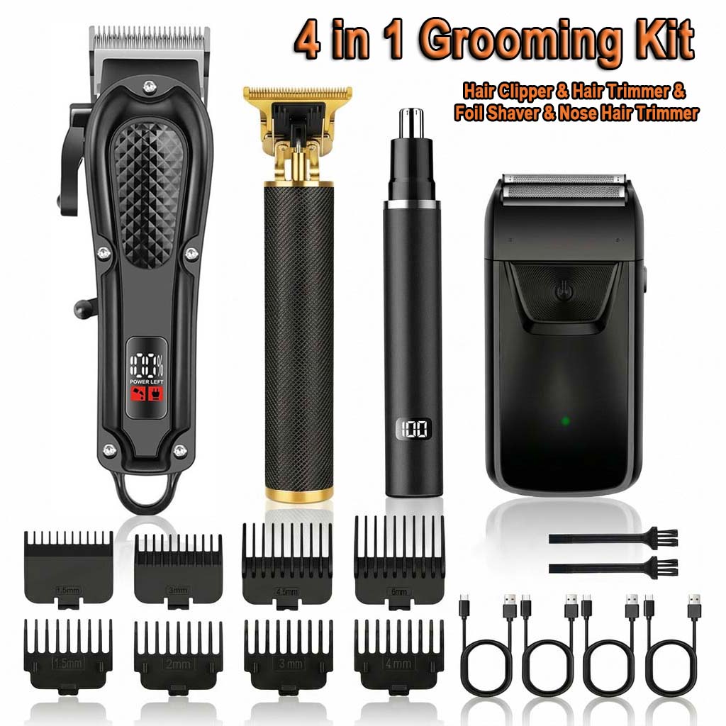 Beard Trimmer Cordless - 4-in-1 haarclipperset voor heren, draadloze elektrische