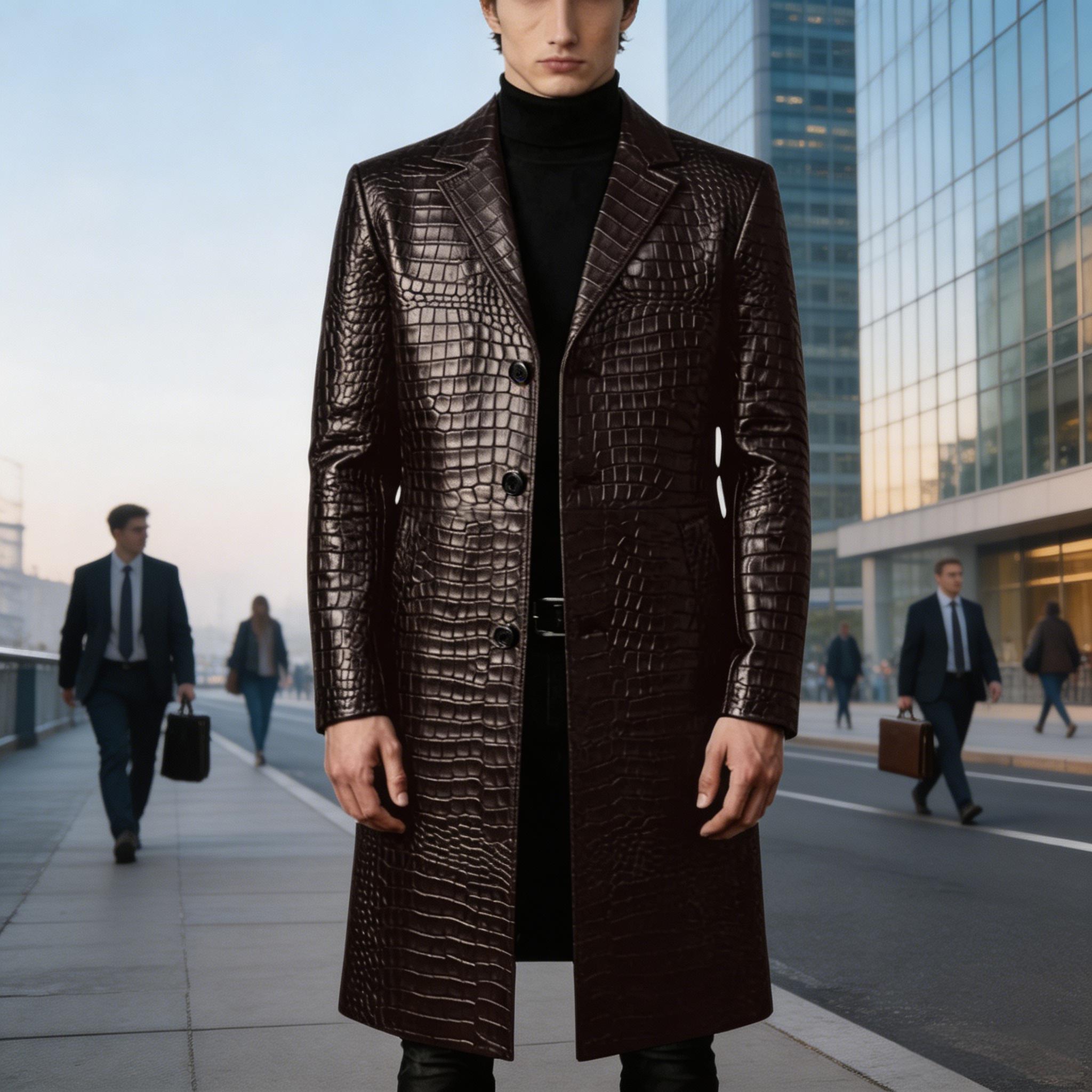 Men'S Grooming Oxford - Heren Premium Trenchcoat van krokodillenleer, slim